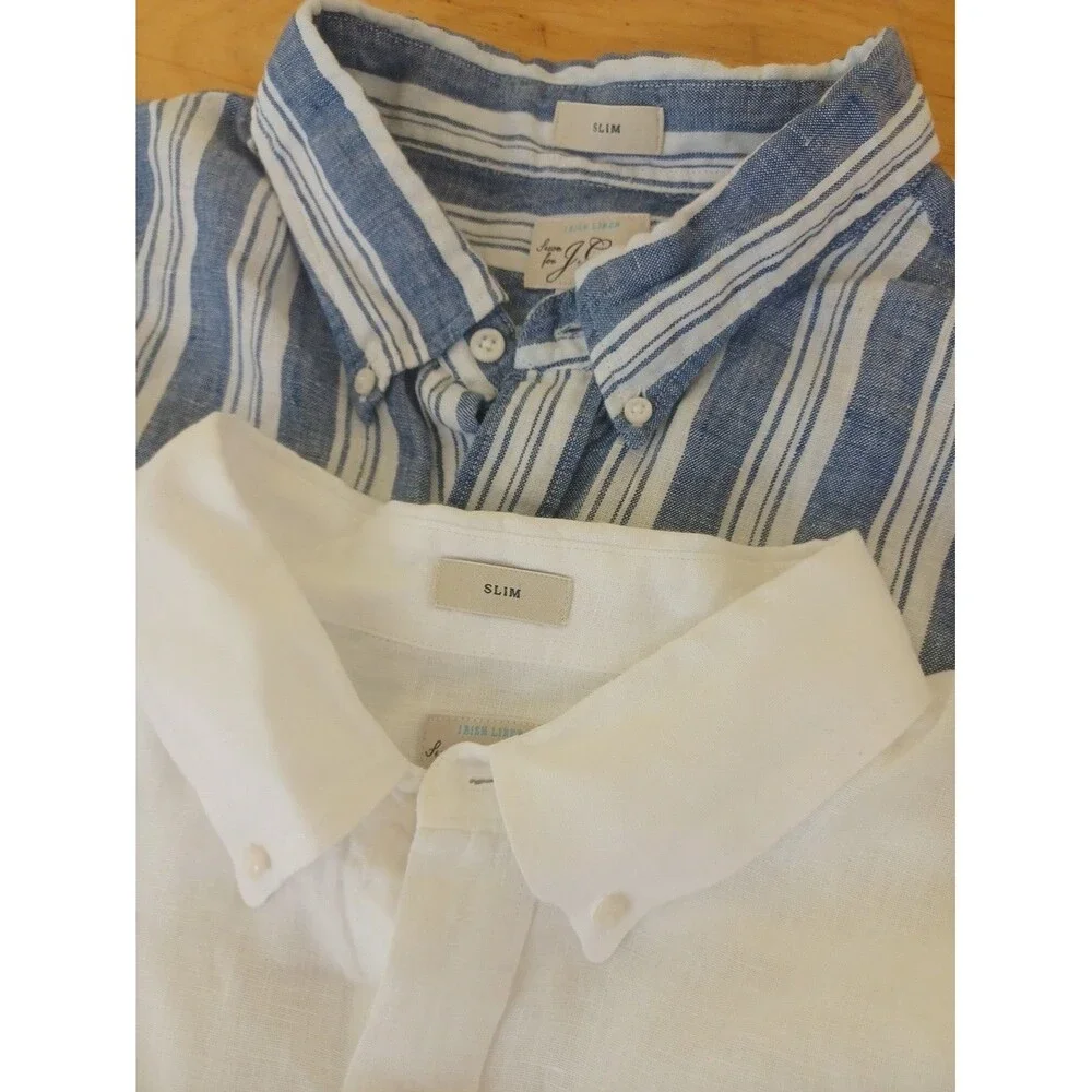 J. Crew Baird McNutt Irish linen slim button down shirt mens XL set/2 blue white